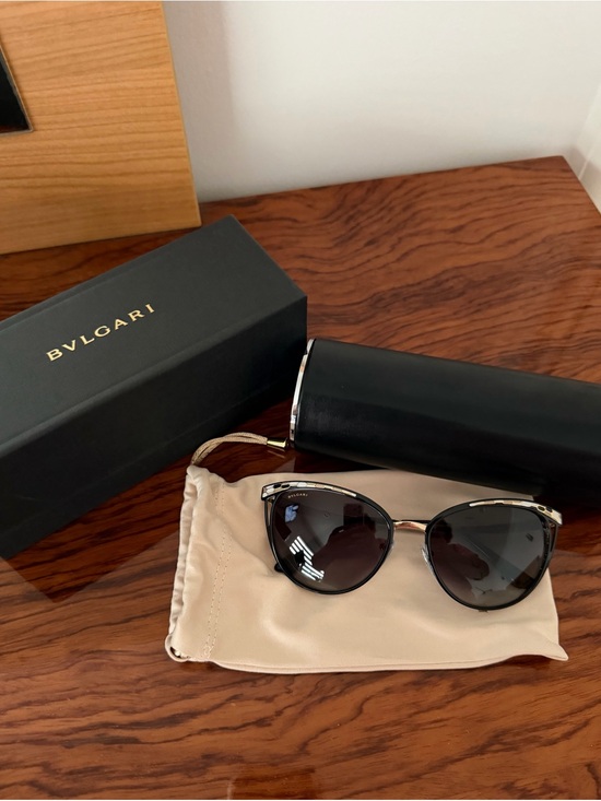 BVLGARI Accessories - Bulgari Black and Gold Cat-Eye Women's Sunglasses